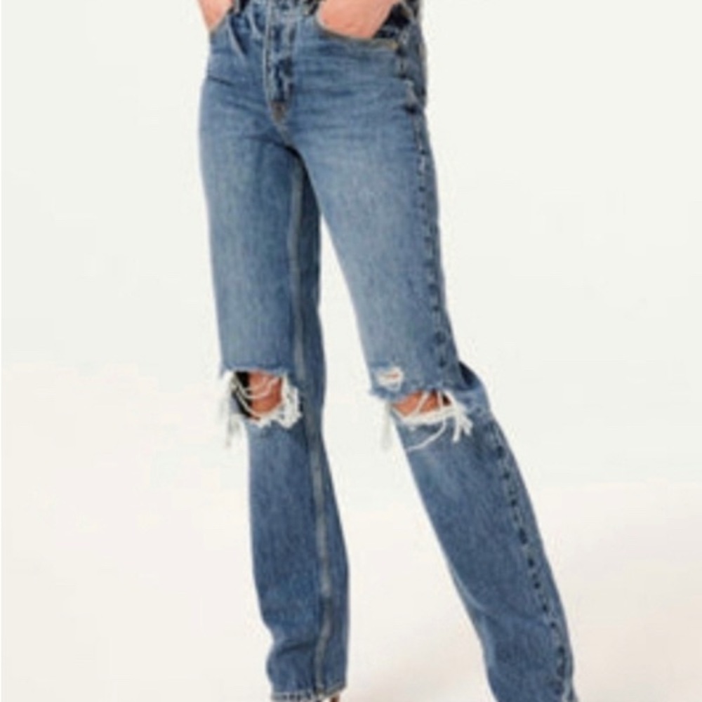 SOLD Good American Good '90s Ripped Slim Fit Straight Leg Jeans - Picture 2 of 2
